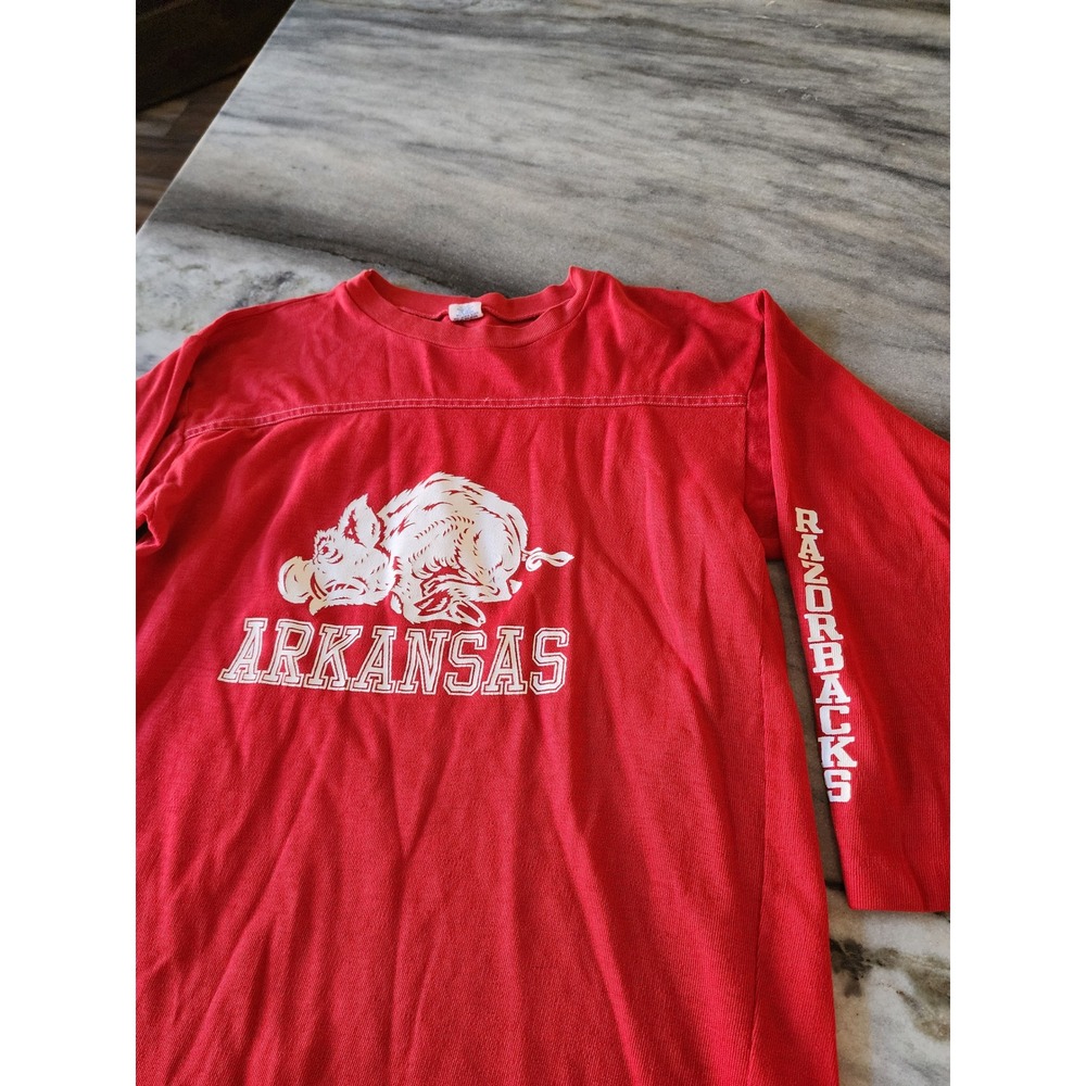 Vintage 70s‎ Arkansas Razorbacks 3/4 Sleeve T Shirt Artex L Red Graphic Tee